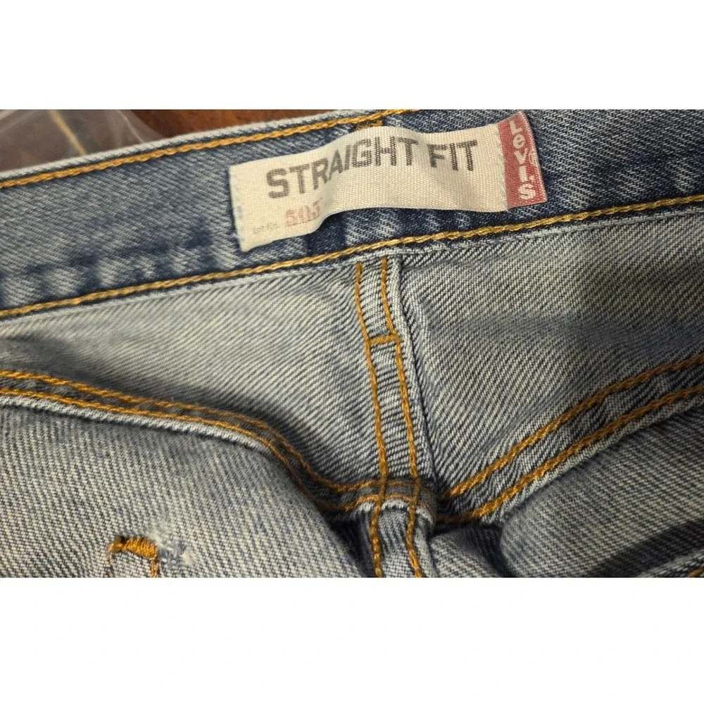 Levi's 505 Straight Fit Jeans Mens 36x34 Light Wash Blue Distressed Denim Mexico